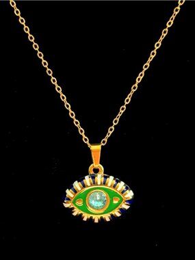 Ramla Green Evil Eye Necklace - 14K Gold-Plated New